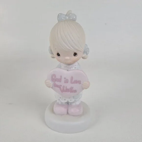 Precious Moments E-7154 Girl Holding Heart God Is Love Dear Valentine Retired - Picture 3 of 6